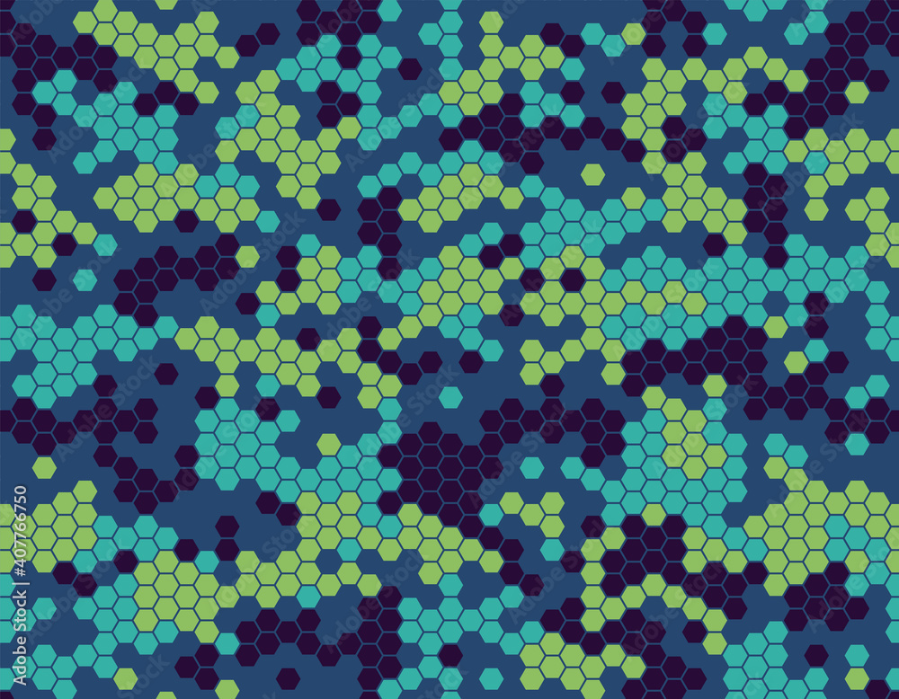 Bright camouflage pattern with honeycomb pixels