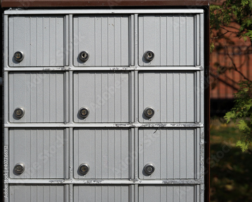 Street metal mailboxes with locks and numbers