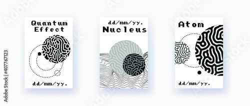 Abstract geometric background with minimal composition of shapes and forms. Cover or poster for Science, quantum mechanics and physics subjects.