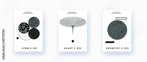 Abstract geometric background with minimal composition of shapes and forms. Cover or poster for Science, quantum mechanics and physics subjects.