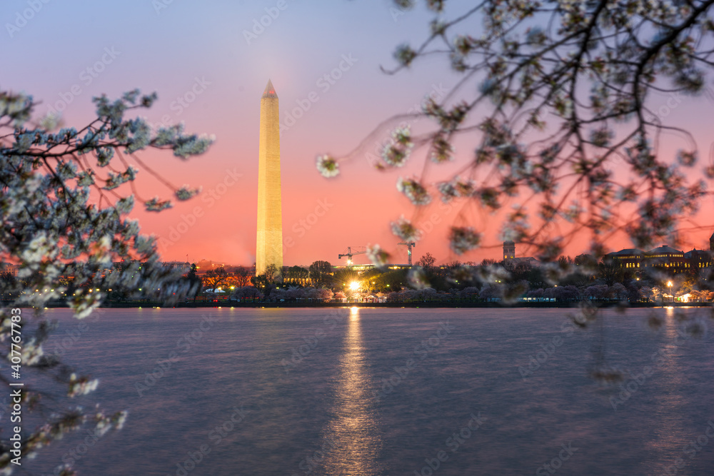 Washington DC, USA at the tidal basin with Washington Monument