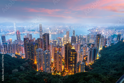 Hong Kong, China city skyline from Victoria Peak