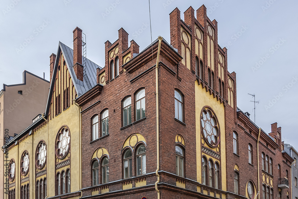Obraz premium Architectural details of old residential houses in Helsinki. Finland.