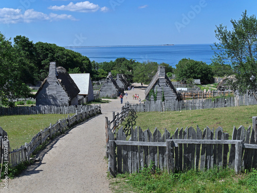 Fotografering Plymouth, Massachusetts, USA -  Plimoth Plantation, a historical recreation of the pilgrim settlement from the 1600s