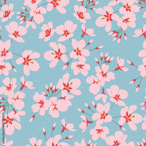 Sakura flowers, seamless pattern in flat style. vector illustration.
