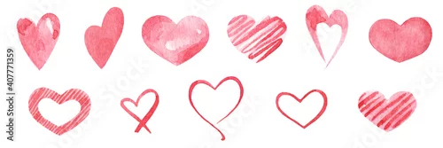 Panel kuchenny z motywem Isolated on white background pink hearts. Set of watercolor hearts for stickers, design, decor, scrapbooking, postcards, books, diaries, etc