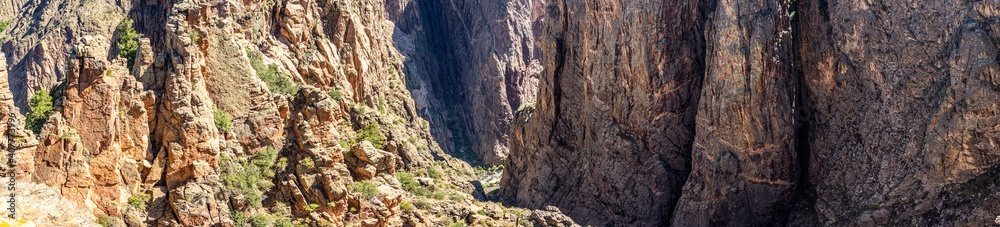 Panorama shot of rocky walls in black canyon of gunnisonin america