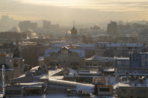 panoramic view of Moscow on a sunny winter day