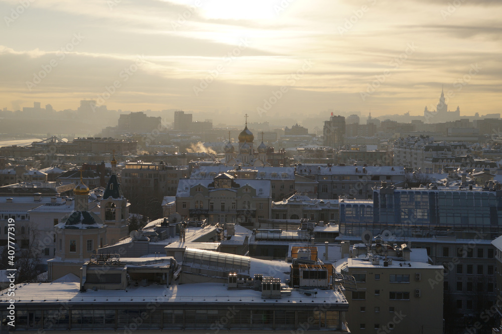 panoramic view of Moscow on a sunny winter day