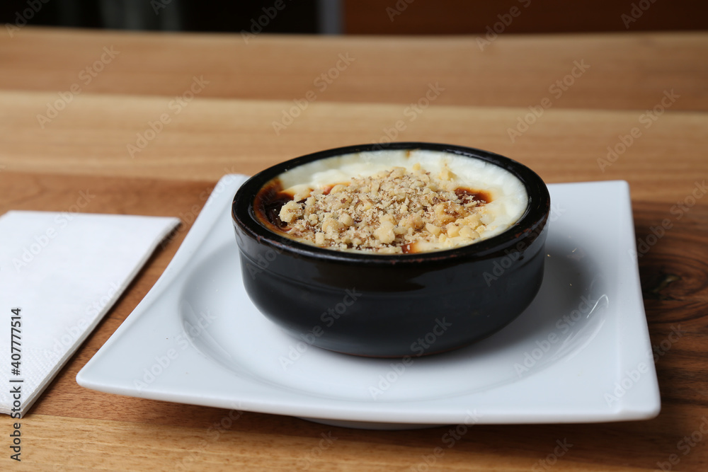 Baked rice pudding with hazelnut