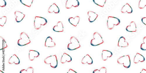 Seamless pattern with watercolor hearts for any design
