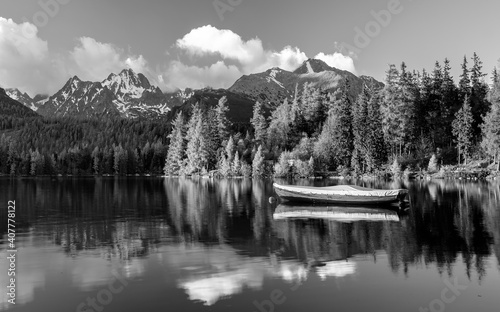 Morning relaxing view on High Tatras mountains ,National park and Strbske pleso (Strbske lake) mountains in Slovakia