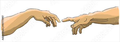 Creation of adam Michelangelo vector hands with frame