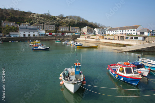 Harbour Porth leven Cornwall England UK with boats and blue sea © acceleratorhams
