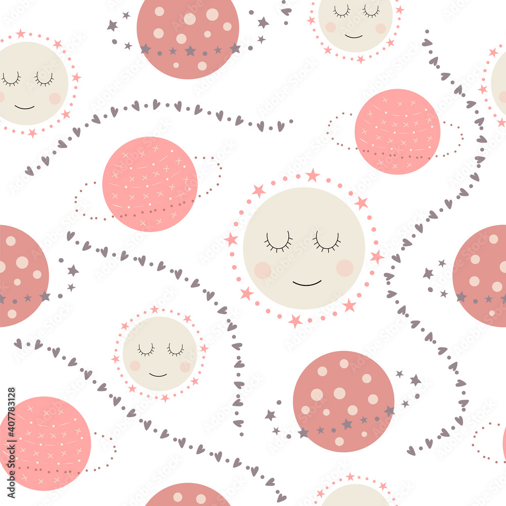 Seamless pattern of cute planets on a white background Seamless pattern of cute planets on a white background