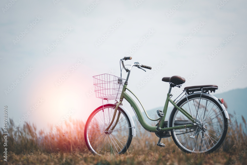 Obraz premium Green and white bicycle parking on the side of road