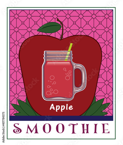 An apple smoothie in a jar glass.