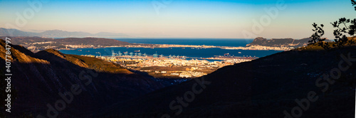 View to the bay of Algeciras, Spain, Andalusia, with the port and Gibraltar in the background