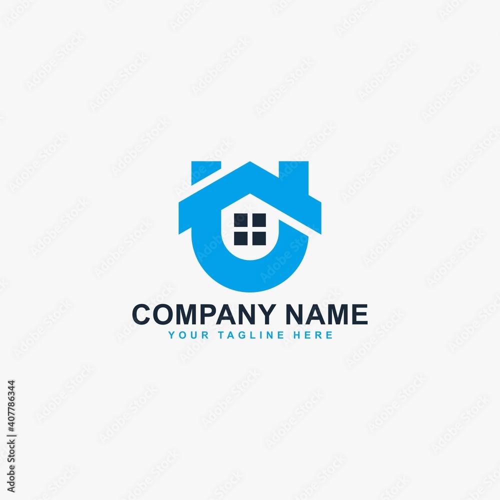 Home and letter U logo design vector. Real estate logo sign.