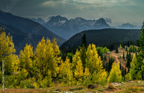 Colorful Aspens of Molas Pass against a stormy sky