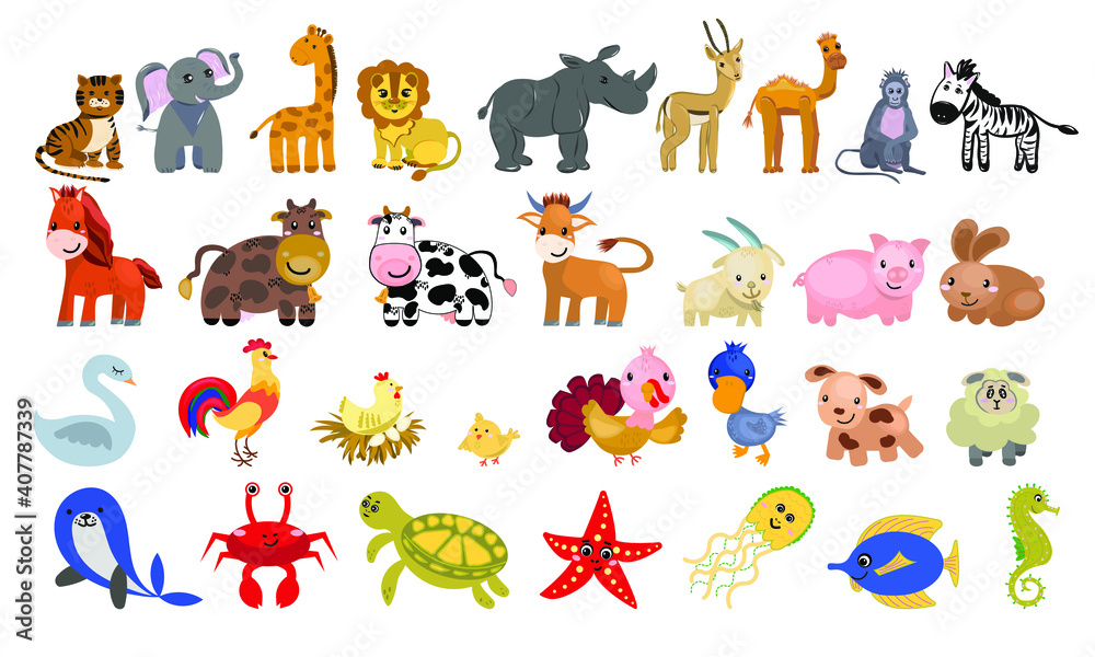 Obraz premium A big set of animals for making posters, projects for children. Vector. EPS10 