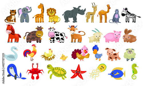 Fototapeta Naklejka Na Ścianę i Meble -  A big set of animals for making posters, projects for children. Vector. EPS10 