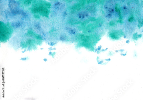 Abstract green blue watercolor on white background on the texture of the paper