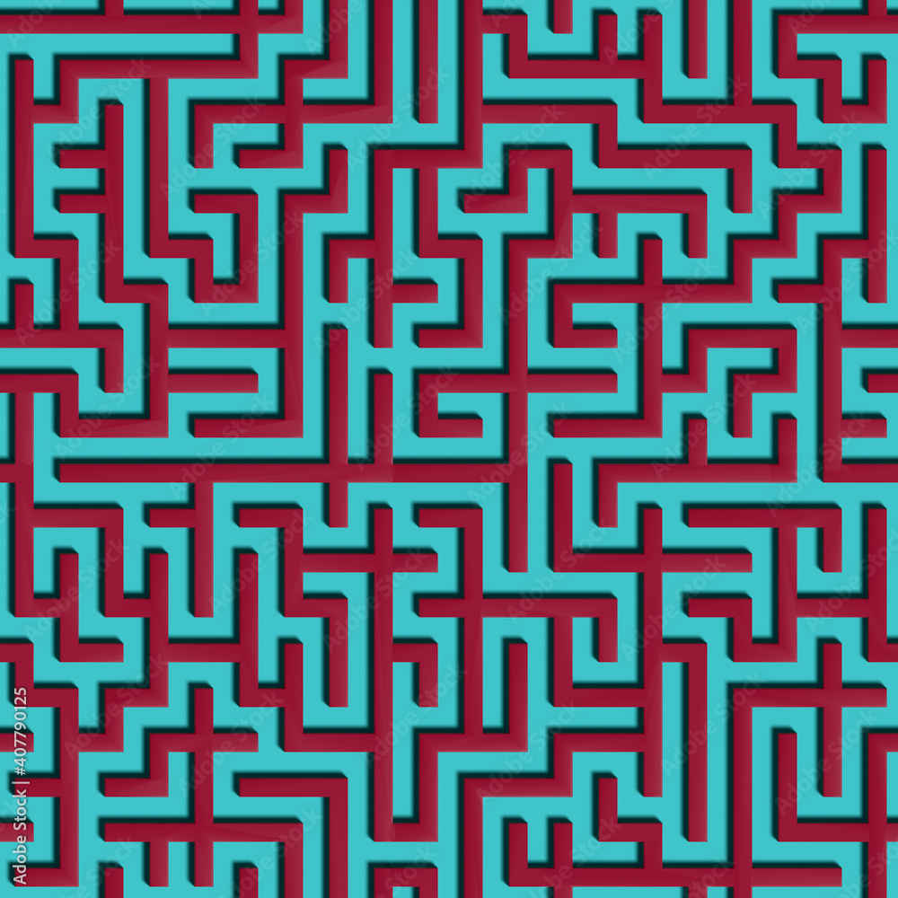 Maze seamless pattern. 3d illustration.