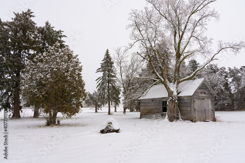 Old barn in the snow. © EJRodriquez