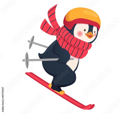 Penguin skier isolated