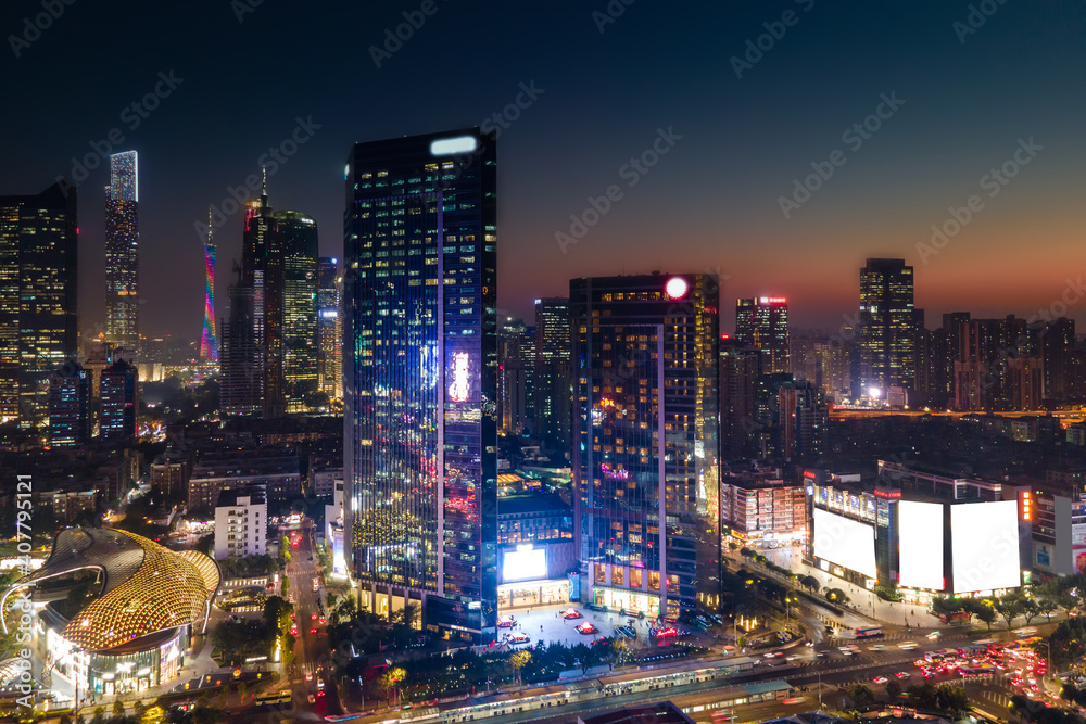 Fototapeta Aerial photography of Guangzhou city architecture landscape night view