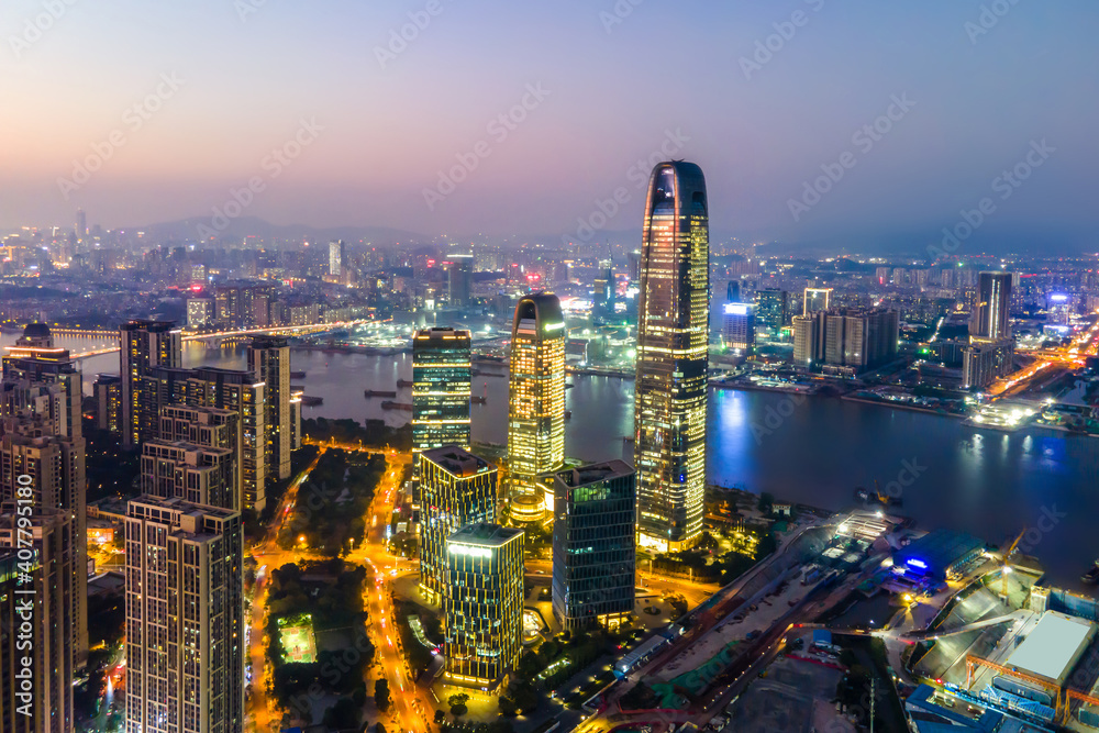 Aerial photography of Guangzhou city architecture landscape night view