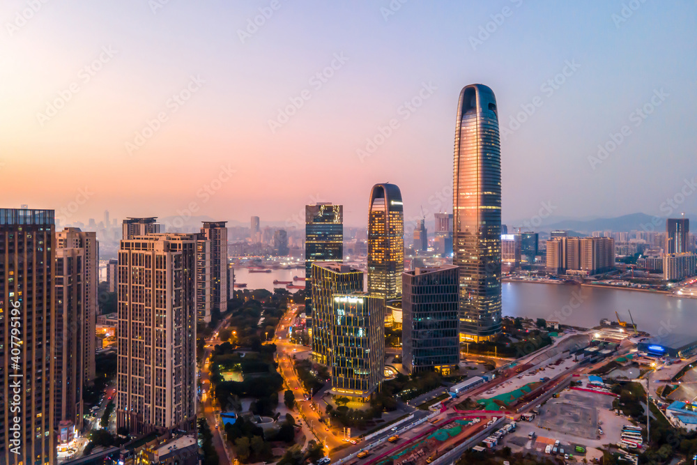 Fototapeta premium Aerial photography of Guangzhou city architecture landscape night view