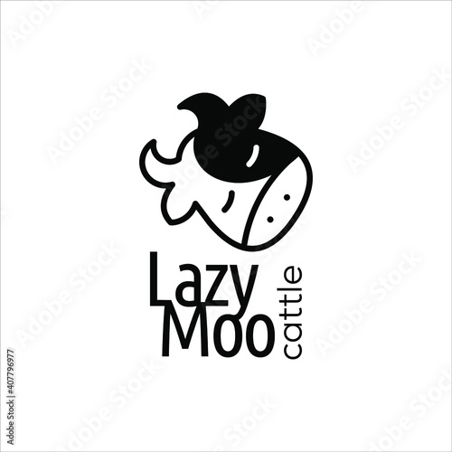 cow head logo cartoon mascot character design animal pet and farm template idea