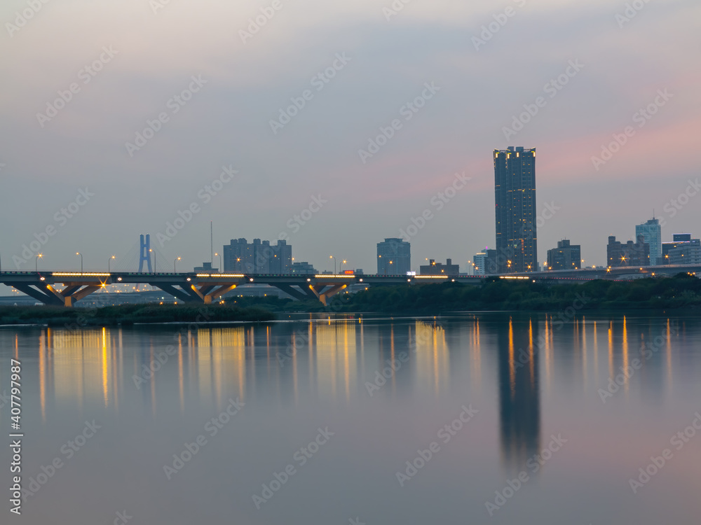 Sunset landscape around the Dadaocheng Wharf area