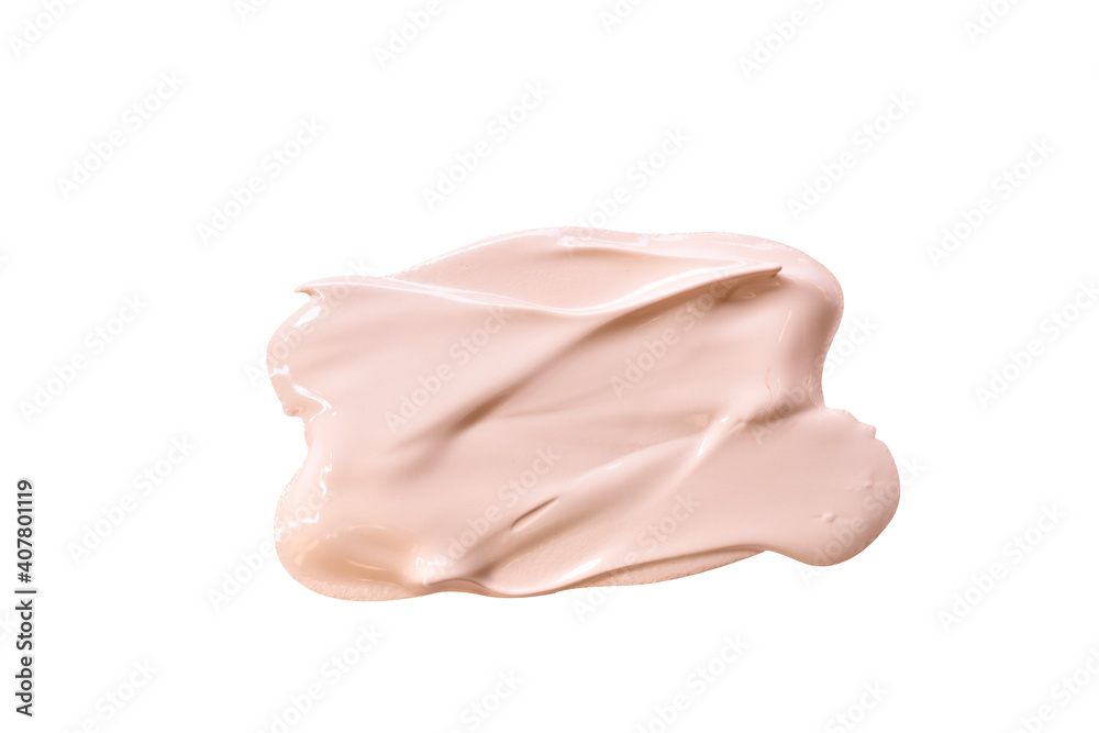 Obraz premium Close up of smear foundation texture Isolated on white background with clipping path.