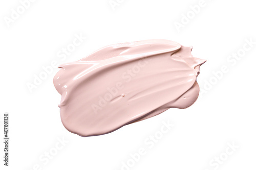 Close up of  smear foundation texture Isolated on white background with clipping path.