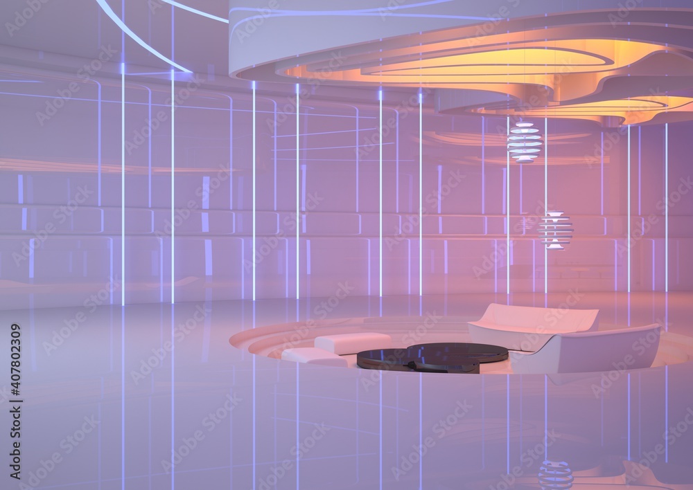 Futuristic interior design. A luxurious dining room with a Seating area ...