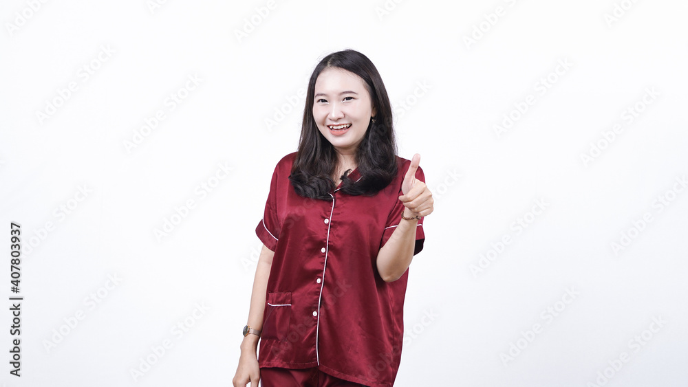 woman wearing pajama ok gesture isolated white background woman wearing pajama ok gesture isolated white background