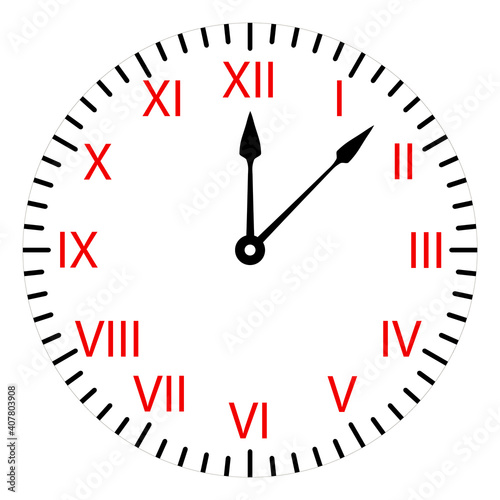 Wall clock dial with Roman numerals.