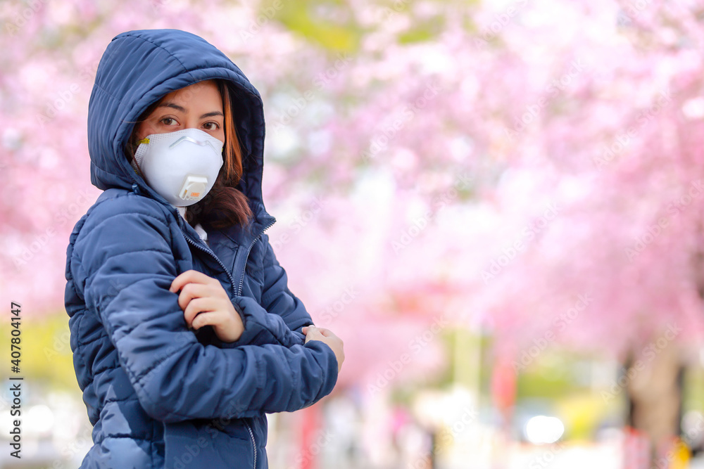 Corona virus in Japan portrait of a traveler young asian woman w Corona virus in Japan portrait of a traveler young asian woman w