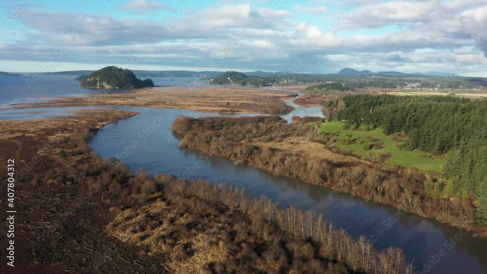 Aerial View of the Skagit Bay Estuary Unit. Whether interested in hunting, hiking, birding, wildlife photography, or fishing, this area offers the gamut. Located near Conway, Washington Aerial View of the Skagit Bay Estuary Unit. Whether interested in hunting, hiking, birding, wildlife photography, or fishing, this area offers the gamut. Located near Conway, Washington