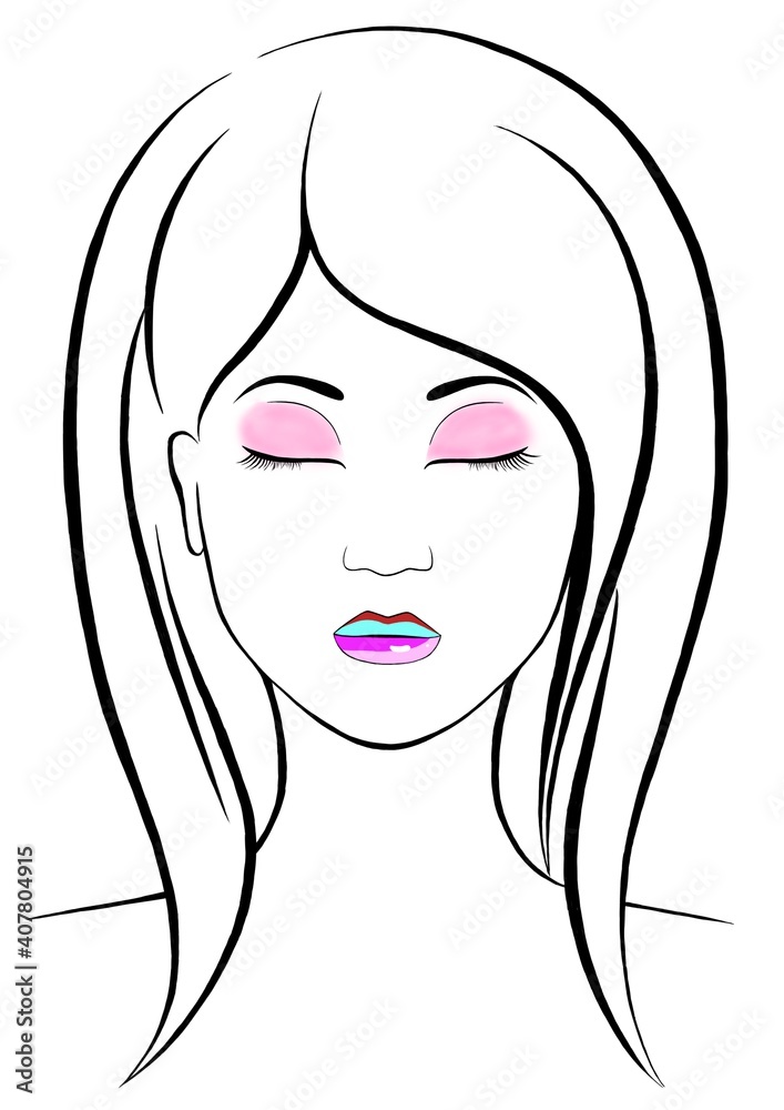 Beautiful girl line art with colourful lipstick Beautiful girl line art with colourful lipstick