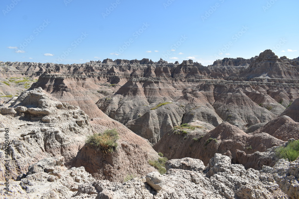 The beautiful, deep valleys of Badlands National Park, South Dakota.