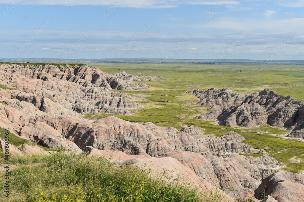 A beautiful and expansive valley of Badlands National Park, South Dakota. A beautiful and expansive valley of Badlands National Park, South Dakota.