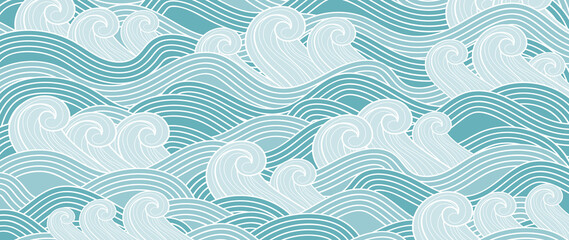 Wandcirkels Zee patronen Japanse golven in oosterse stijl  © TWINS DESIGN STUDIO
