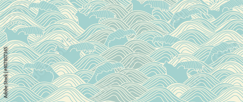 Traditional Japanese wave pattern vector. Luxury oriental style wallpaper. Hand drawn line arts design for prints, fabric, poster and wallpaper.
