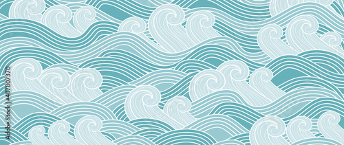 Traditional Japanese wave pattern vector. Luxury oriental style wallpaper. Hand drawn line arts design for prints, fabric, poster and wallpaper.