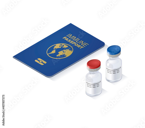 Vaccine and immune passport isometric illustration