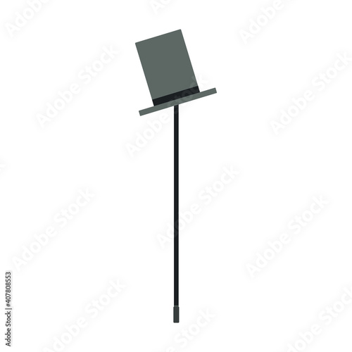 black topper hat hanging on a black walking-stick, gentleman or magician's hat